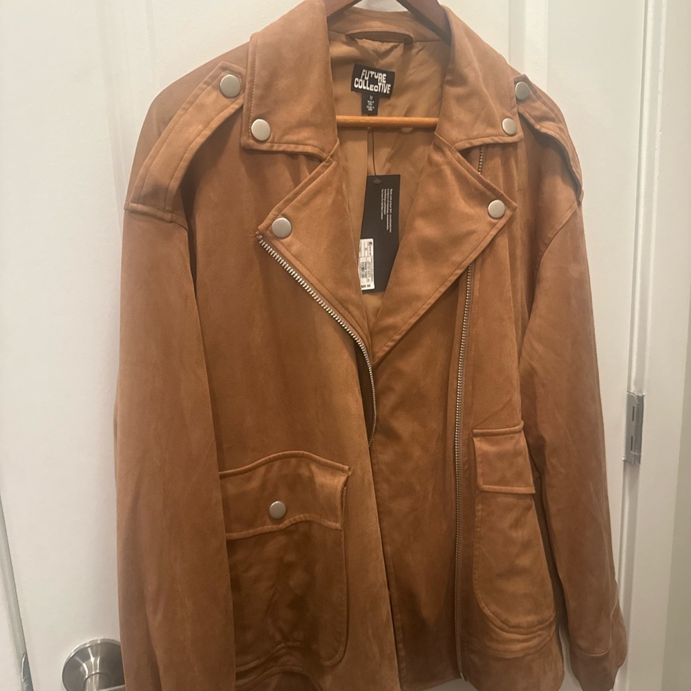 Women's Tan Suede Moto Jacket - Medium But Fits Like L